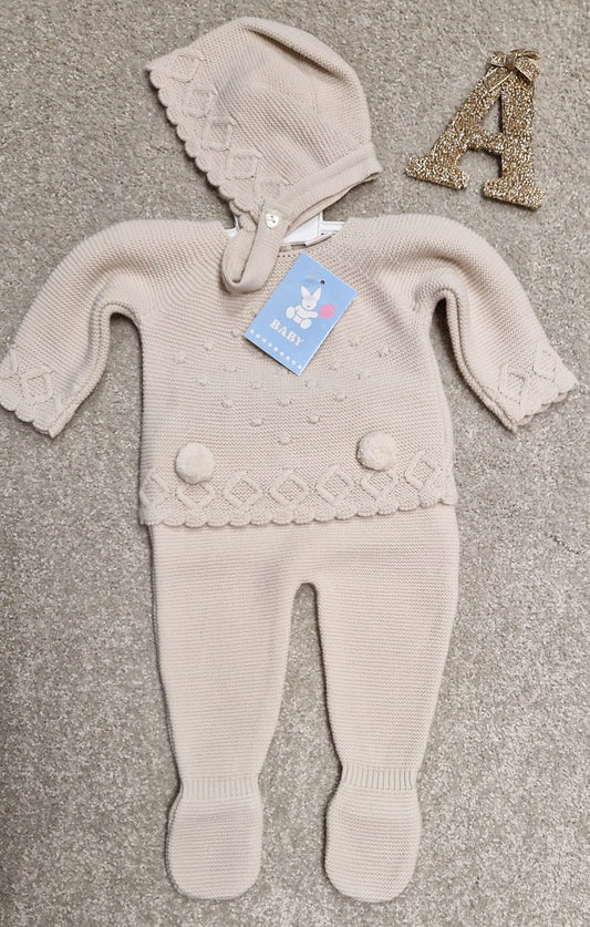 Biscuit Pom Three Piece Knitted Set