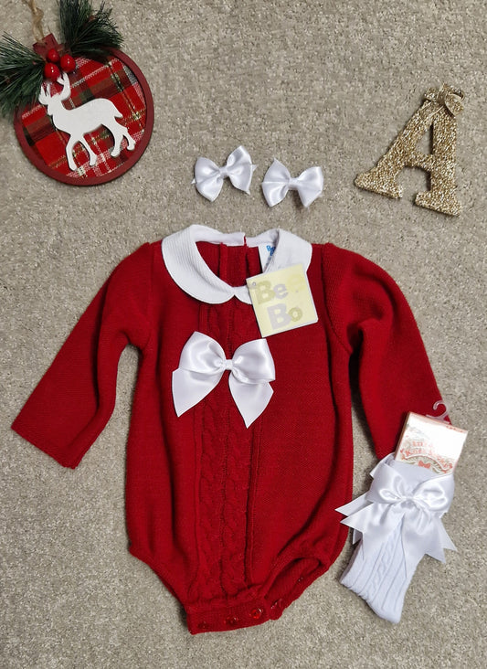 BeeBo Red Romper with White Bow