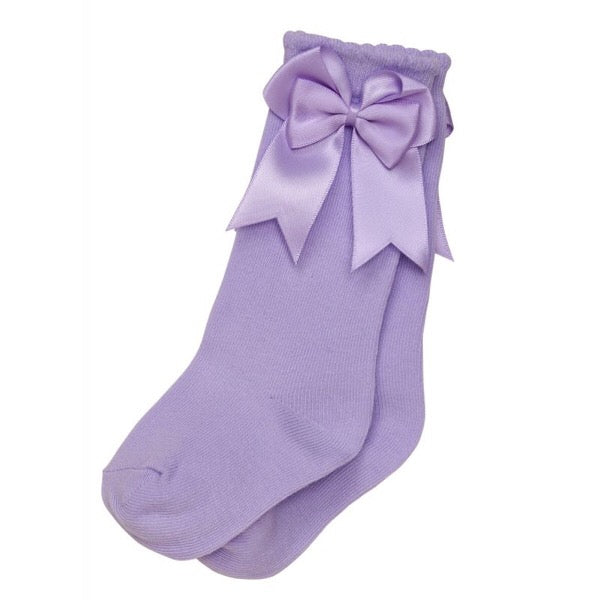 Tambino Knee High Double Bow Socks - Lilac