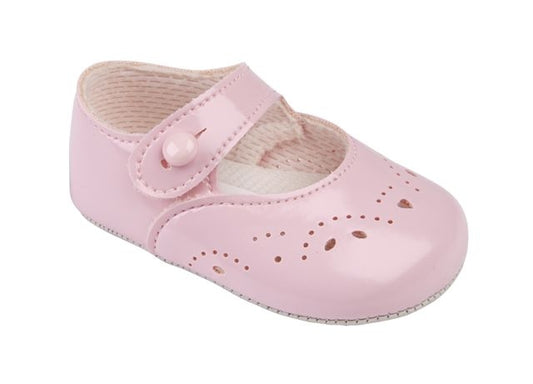 Baypods Pink Patent Pram Shoe with Petal Detail