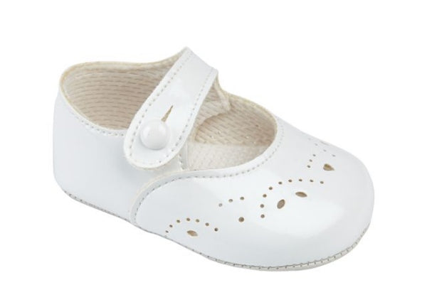 Baypods White Patent Pram Shoe with Petal Detail