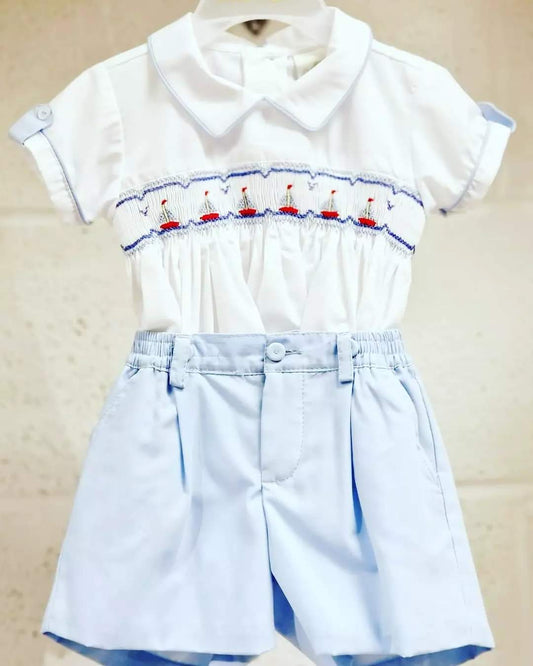 Pretty Originals Sail Boat Short Set with matching Cap