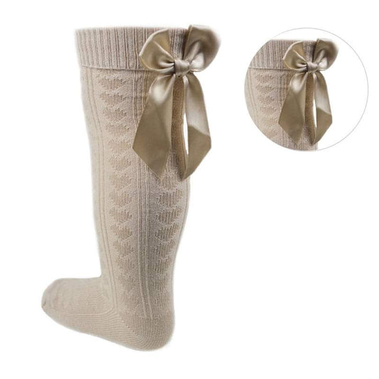 Soft Touch Bow Knee High Socks - Camel