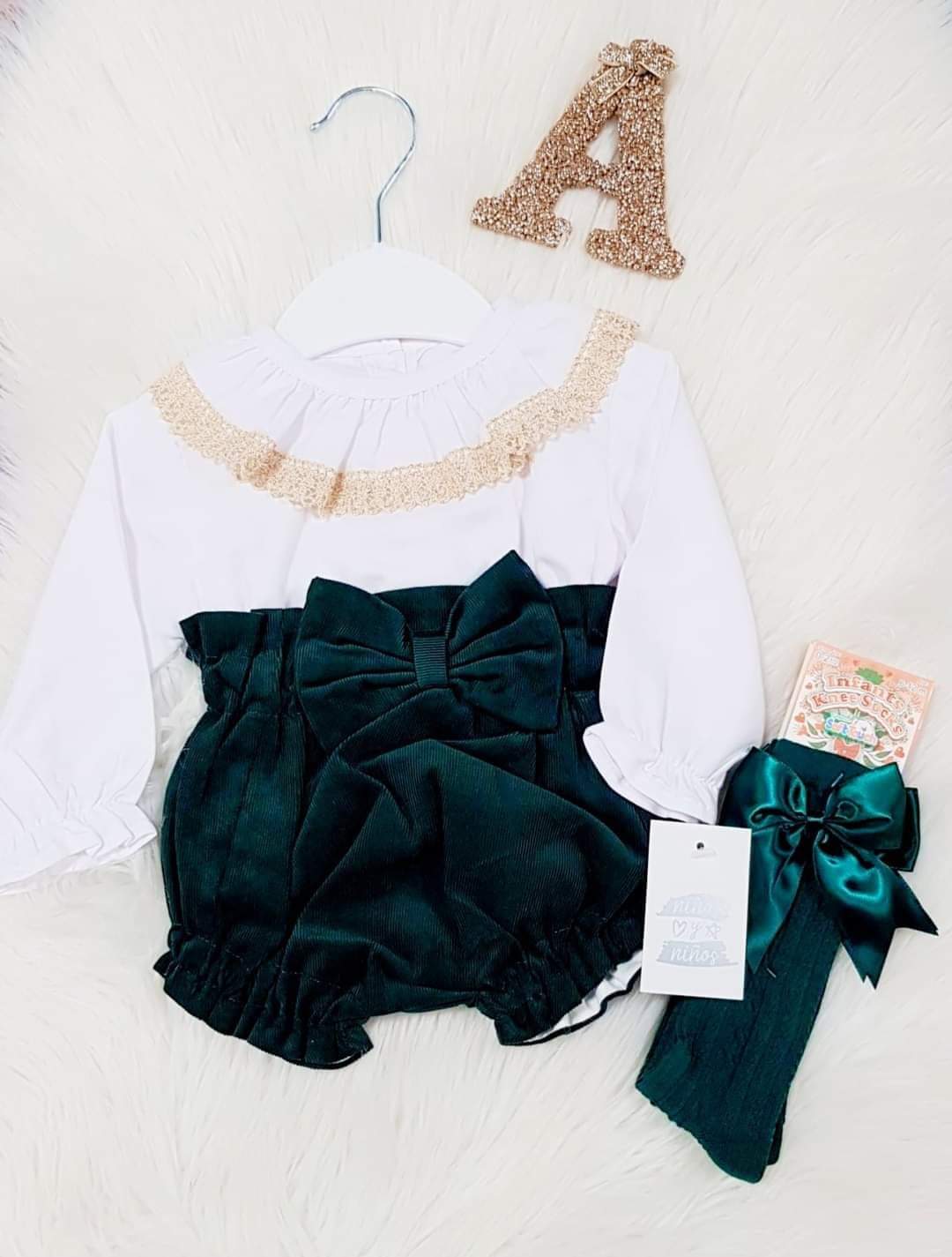 Spanish Green Pant Set with Gold Frill Collar