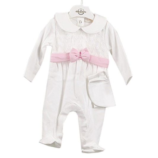 Ivory Lace and Bow Sleepsuit