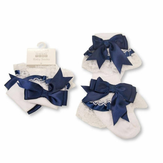 Nursery Time Navy Bow Lace Sock