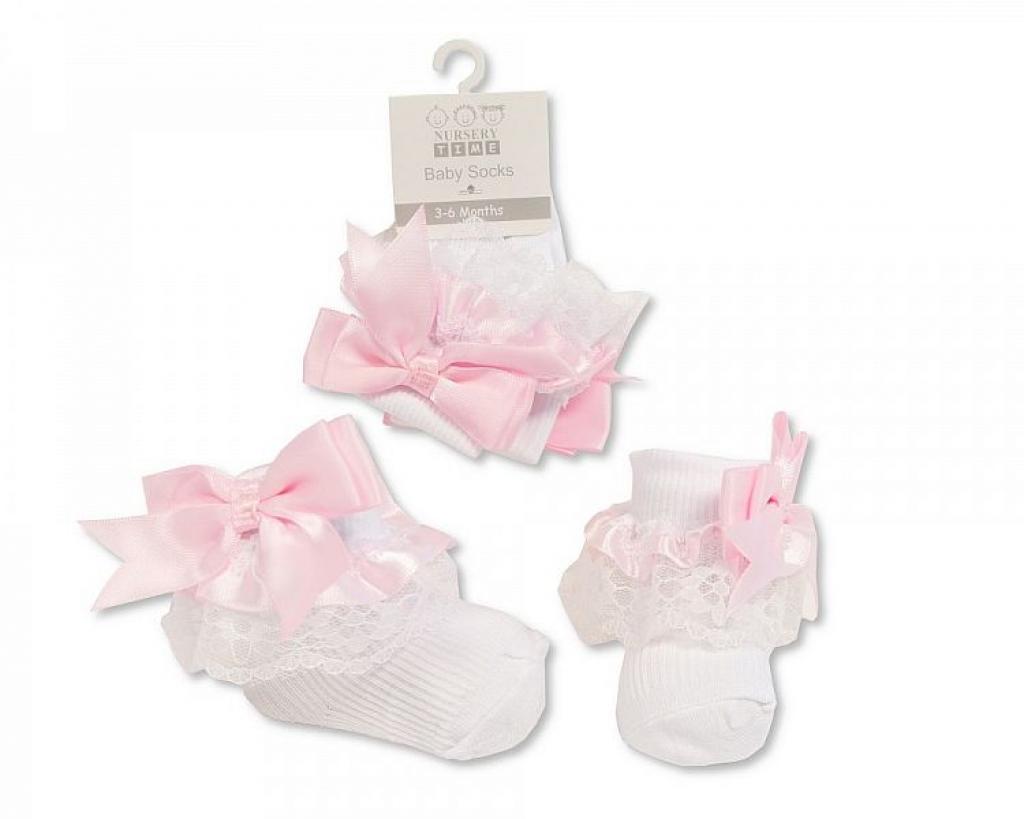 Nursery Time Pink Bow Lace Sock - Pink