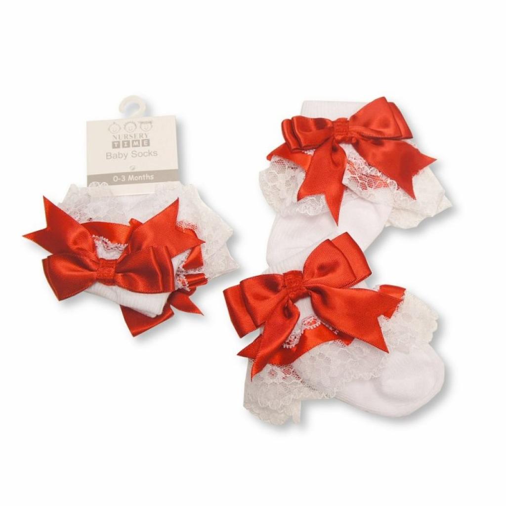 Nursery Time Red Bow Lace Sock