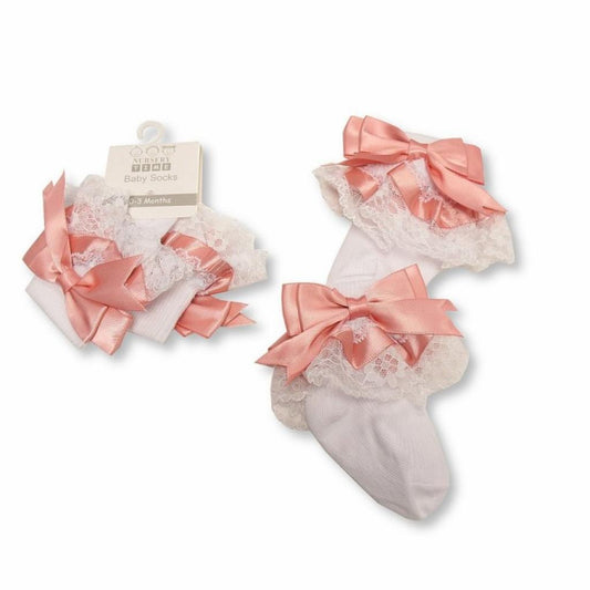 Nursery Time Dusky Pink Bow Lace Sock