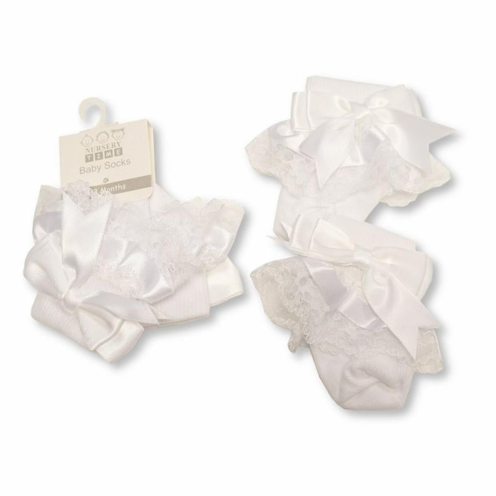 Nursery Time White Bow Lace Sock - White