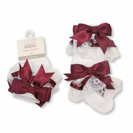 Nursery Time Burgundy Bow Lace Sock