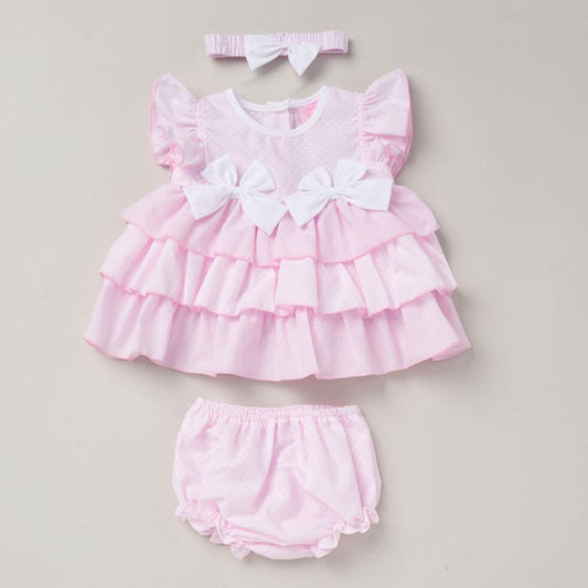 Rock a Bye Baby  Girls Pink and White Polka Dot Dress