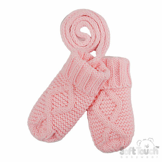 Soft Touch Pink Cable Knit Mittens