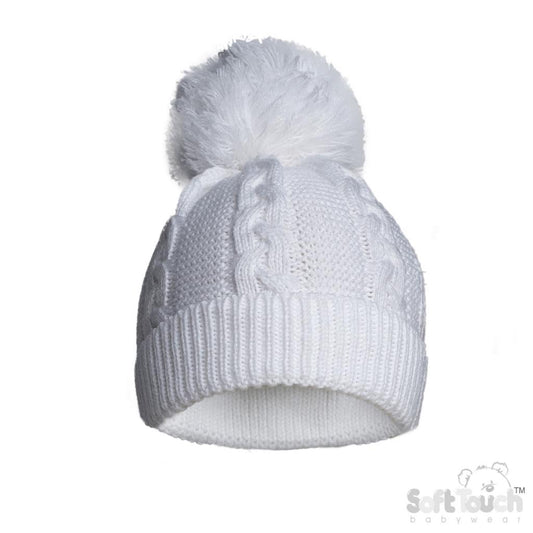 Soft Touch Knitted White Cable Hat