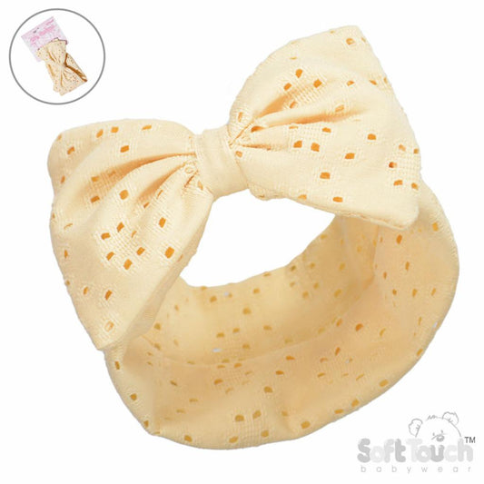 Soft Touch Broderie Anglaise Headband with Bow - Vanilla