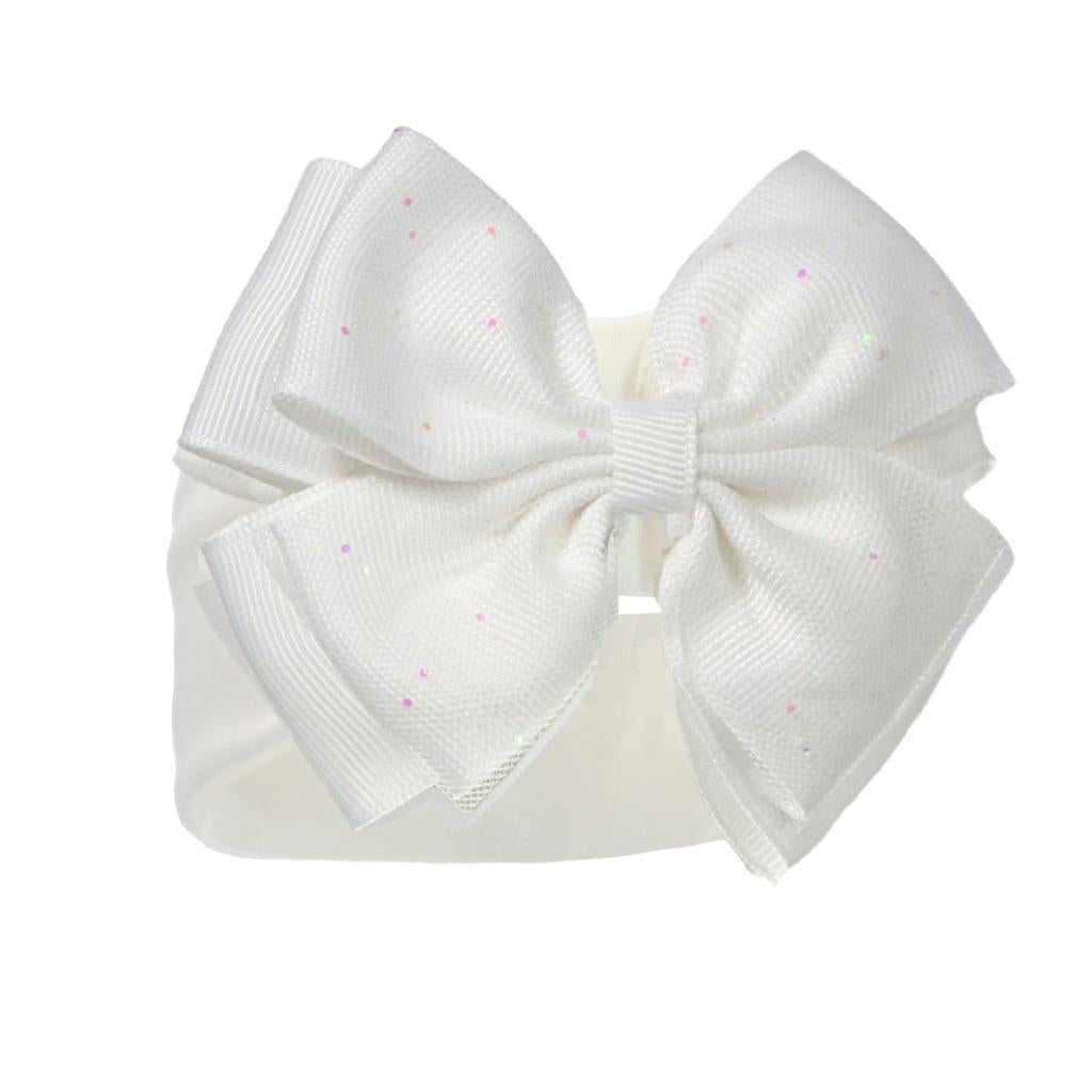 Soft Touch Glitter Bow Headband - White