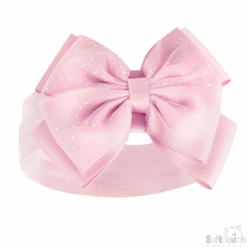 Soft Touch Glitter Bow Headband - Pink