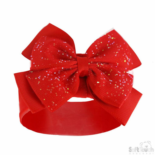 Soft Touch Glitter Bow Headband - Red