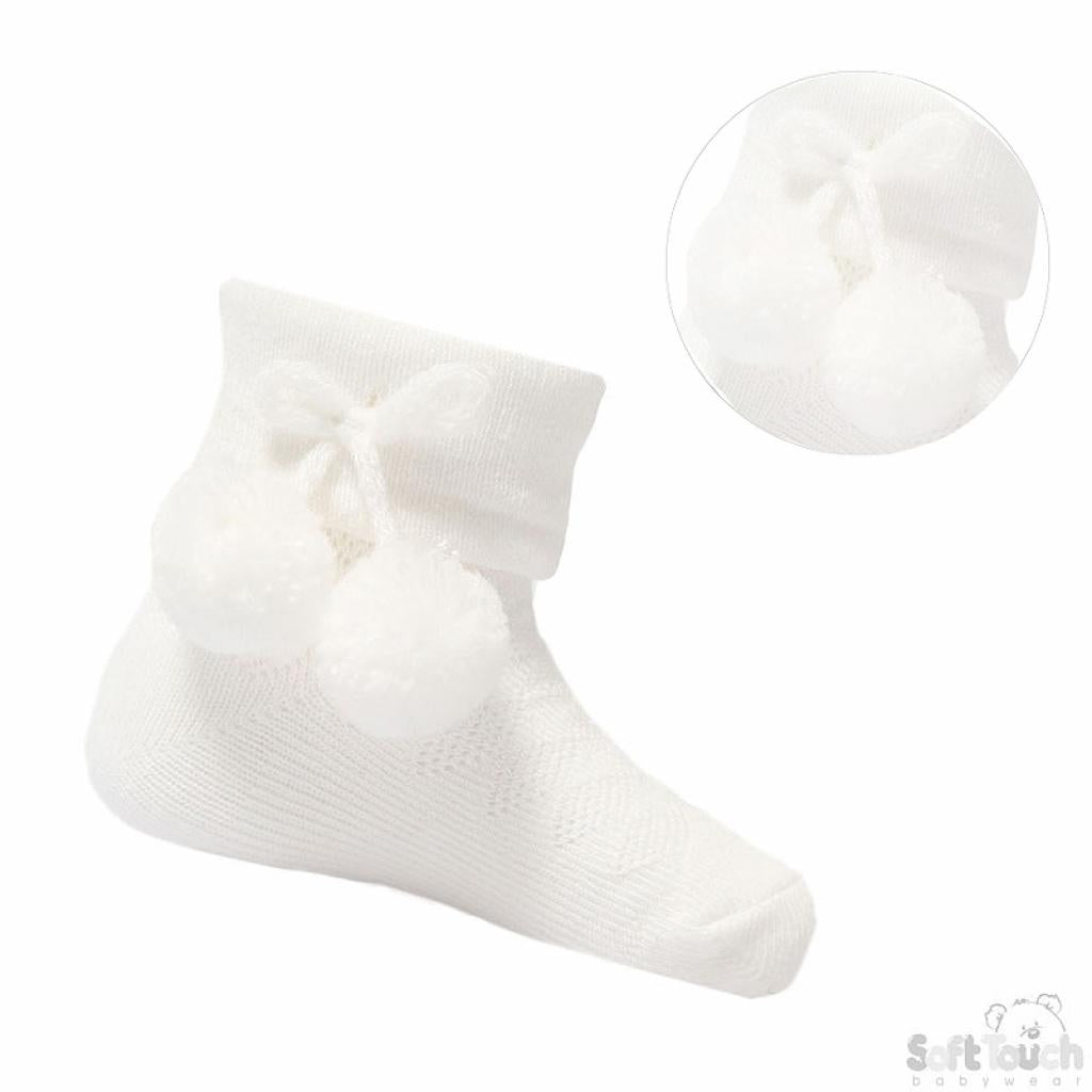 Soft Touch Ankle Pom Pom Sock - White