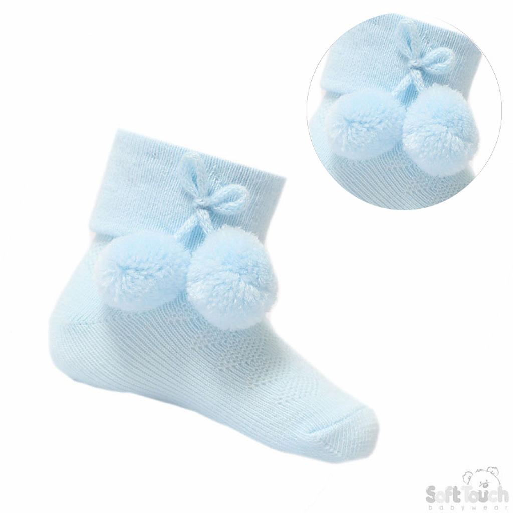 Soft Touch Ankle Pom Pom Sock - Baby Blue