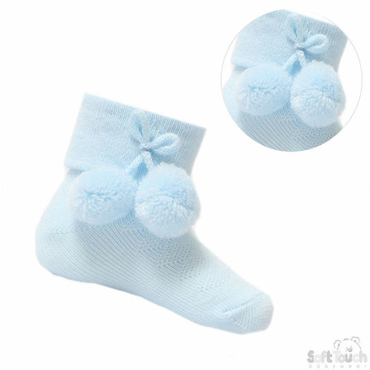 Soft Touch Ankle Pom Pom Sock - Baby Blue