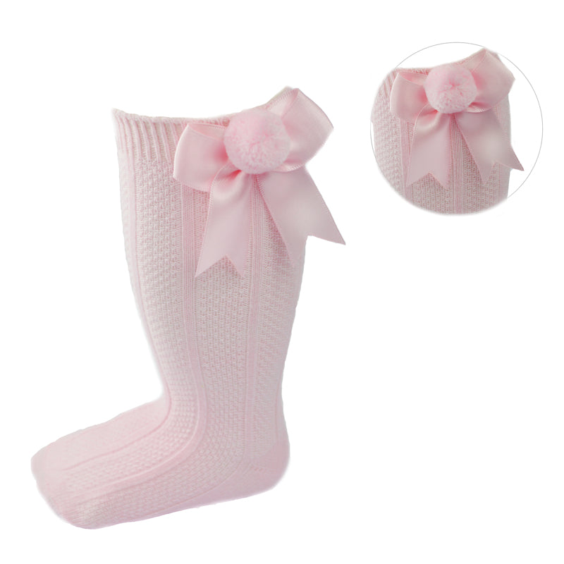 Soft Touch Knee High Pom Bow Sock