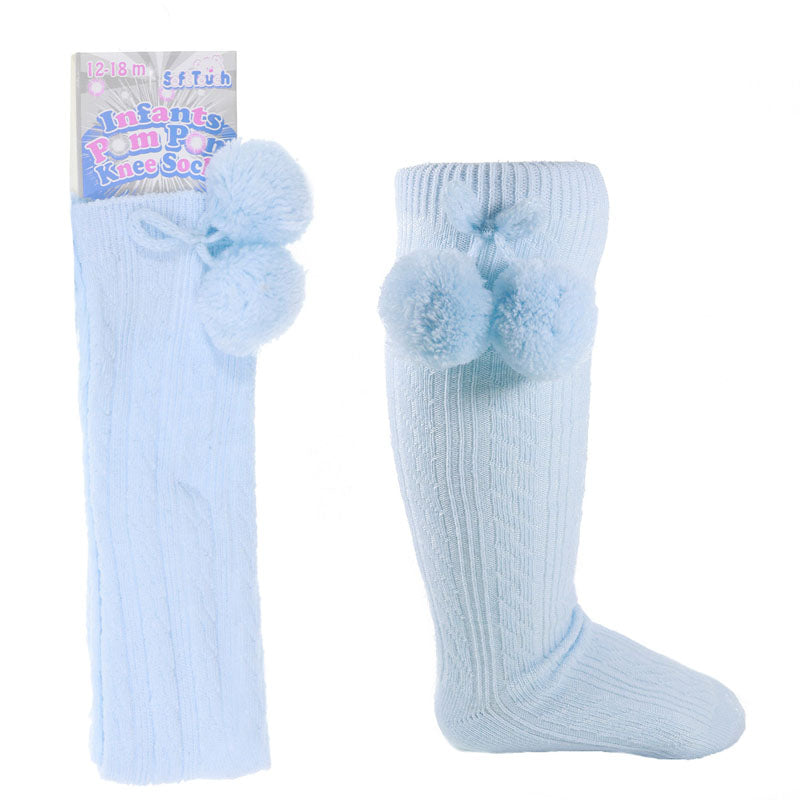 Soft Touch Ribbed Knee Socks with Pom