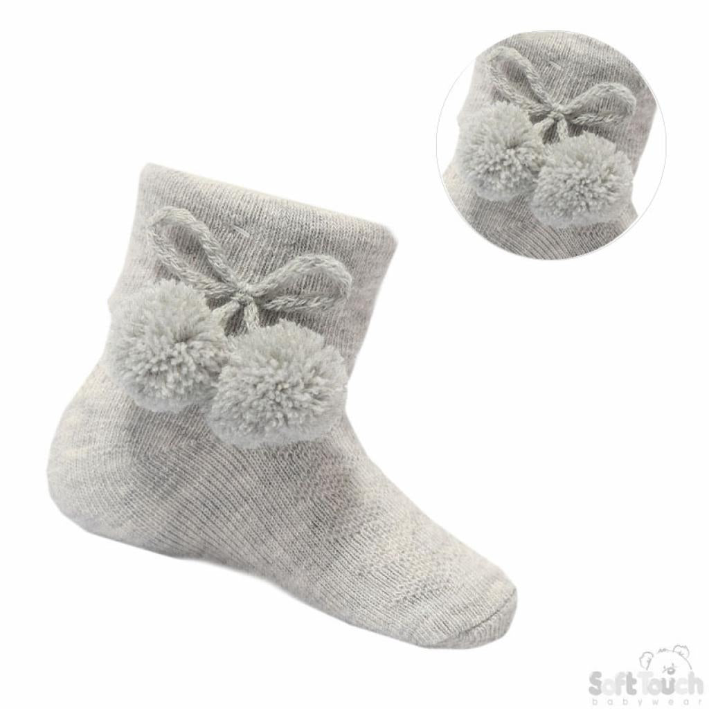 Soft Touch Ankle Pom Pom Sock - Grey