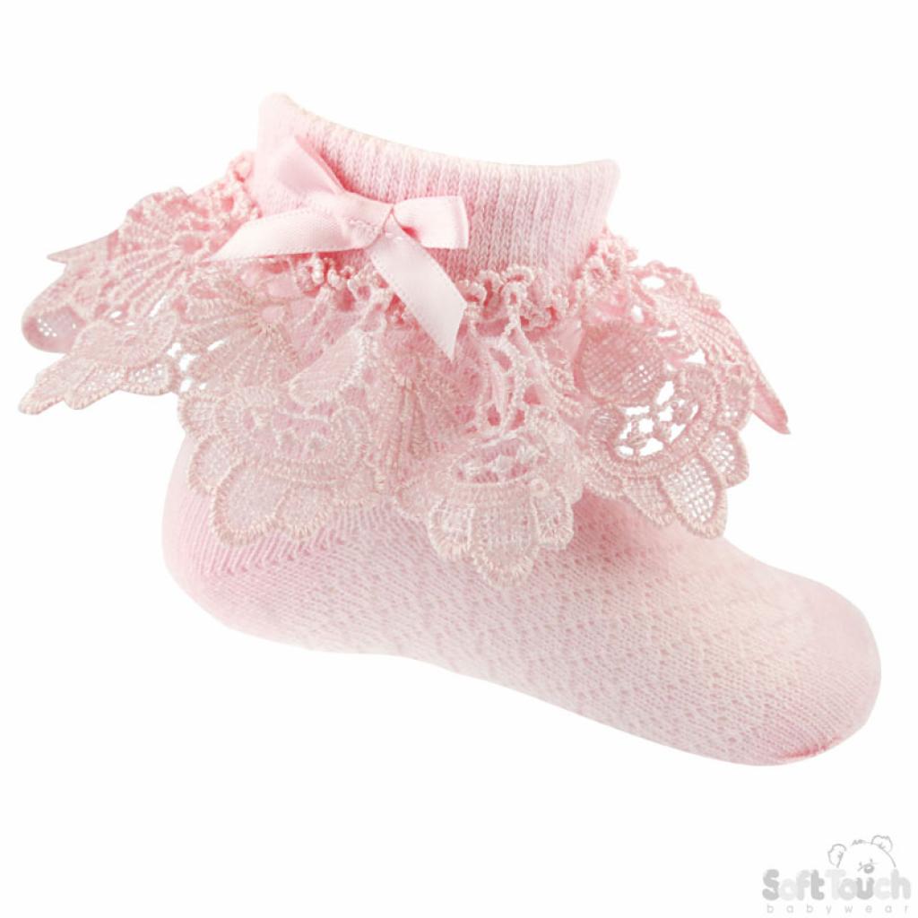 Soft Touch Pink Deep Lace and Bow Sock