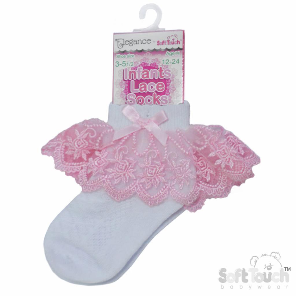 Soft Touch Pink Lace Floral Sock