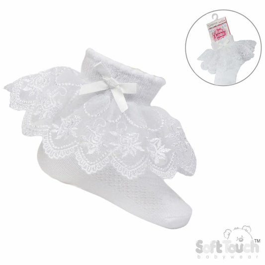 Soft Touch White Lace Floral Sock