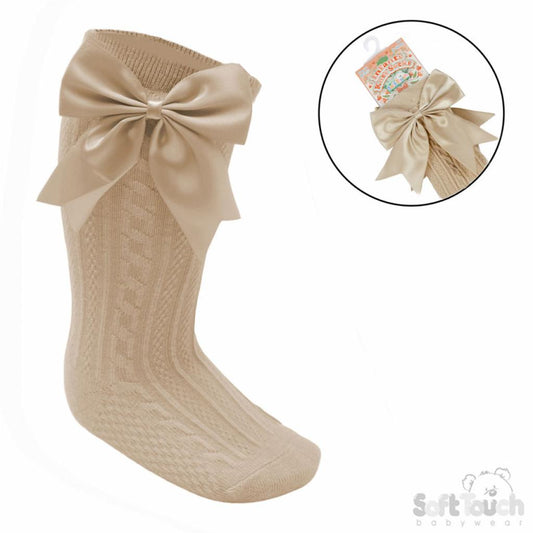 Soft Touch Bow Knee High Sock - Camel