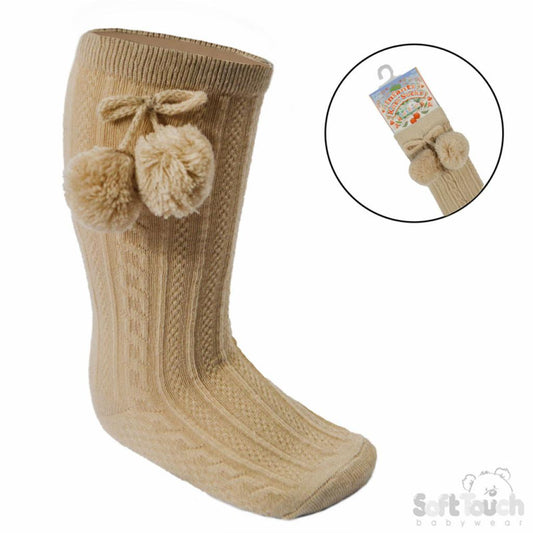 Soft Touch Biscuit Knee High Pom Pom Sock