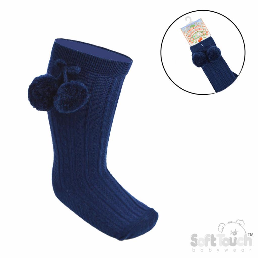 Soft Touch Navy Knee High Pom Pom Sock