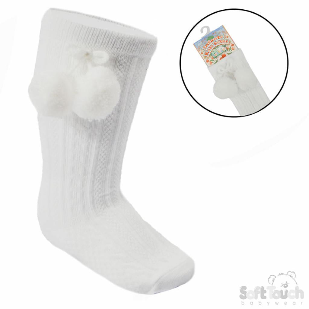 White Pom Pom Knee high sock - FLASH SALE ITEM