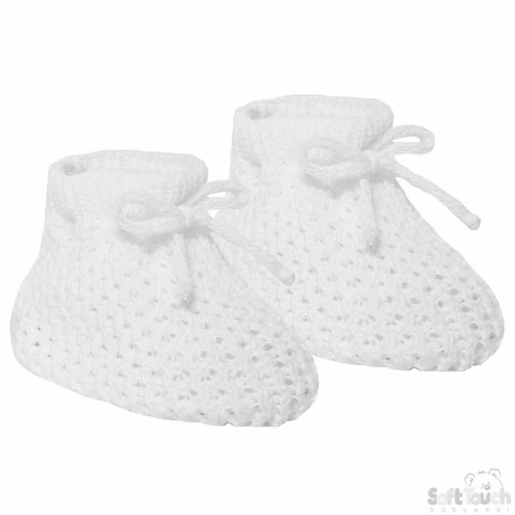 Soft Touch White Knitted Baby Booties