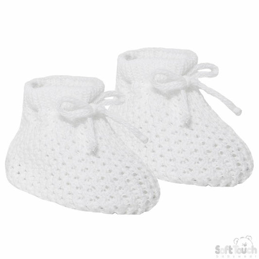 Soft Touch White Knitted Baby Booties