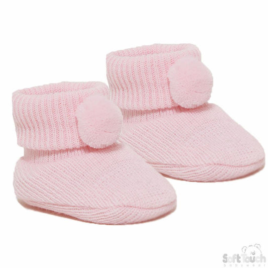 Soft Touch Pink knitted Pom Pom Booties