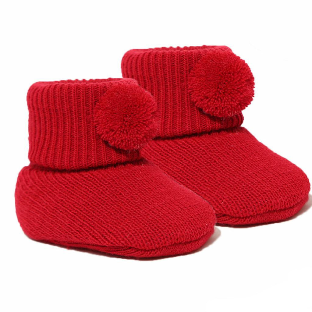 Soft Touch Red Knitted Pom Pom Booties