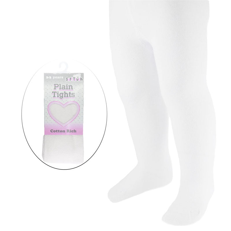 Soft Touch Plain White Cotton Rich Tights