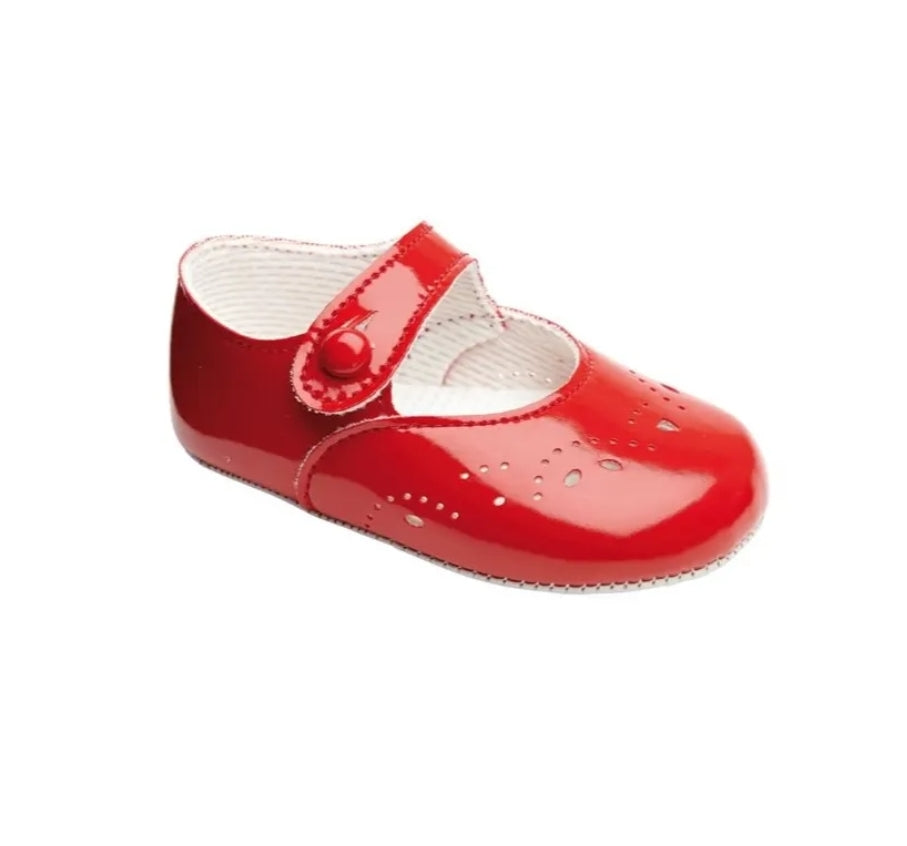 Baypods Red Patent Pram Shoe with Petal Detail