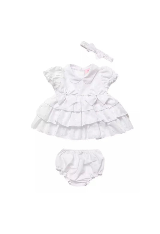 Rock a Bye Baby Girls White Broderie Anglaise Dress with Bows