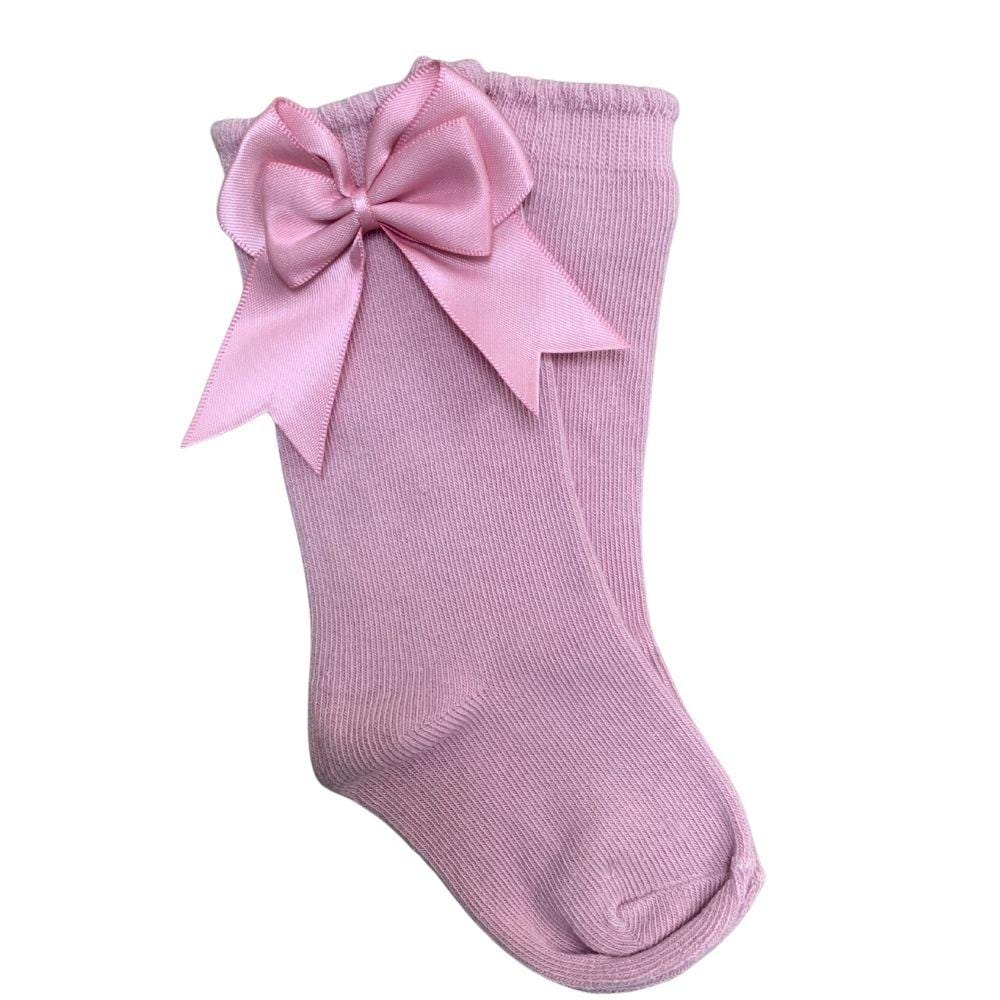 Tambino Knee High Double Bow Socks - Dusky Pink