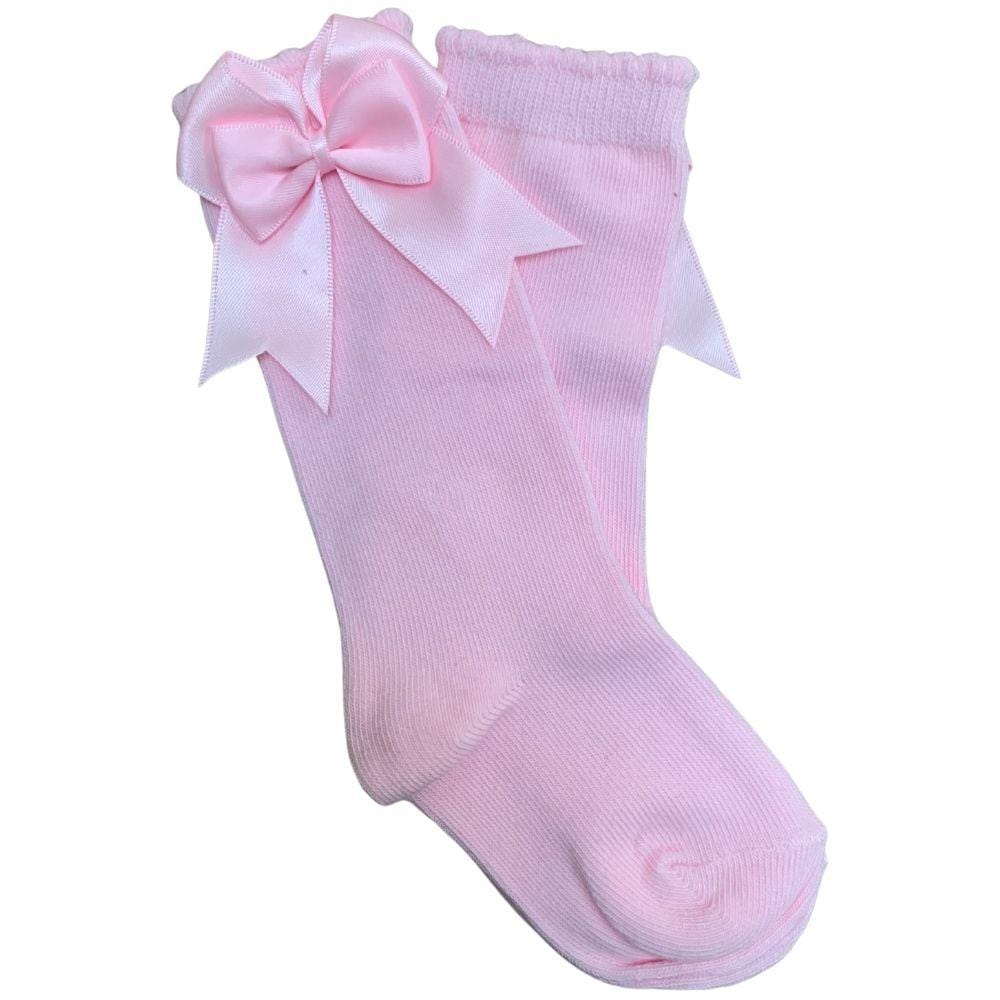 Tambino Knee High Double Bow Socks - Baby Pink