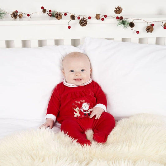 Dandelion My First Christmas Velour Sleepsuit