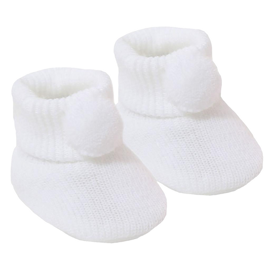 Soft Touch White Knitted Pom Pom Booties