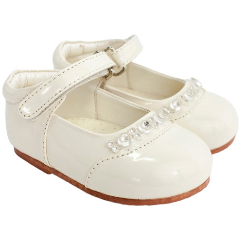 Early Steps Girls Ivory Patent Diamante Shoes