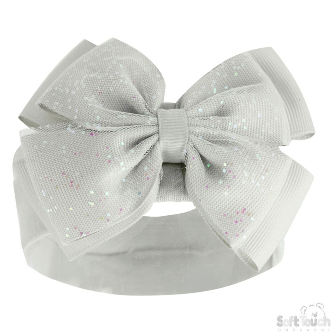 Soft Touch Glitter Bow Headband - Grey