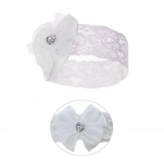 Soft Touch White Diamante Bow Headband