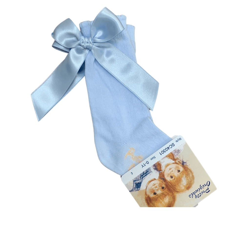 Pretty Originals Back Bow knee High Sock - Baby Blue